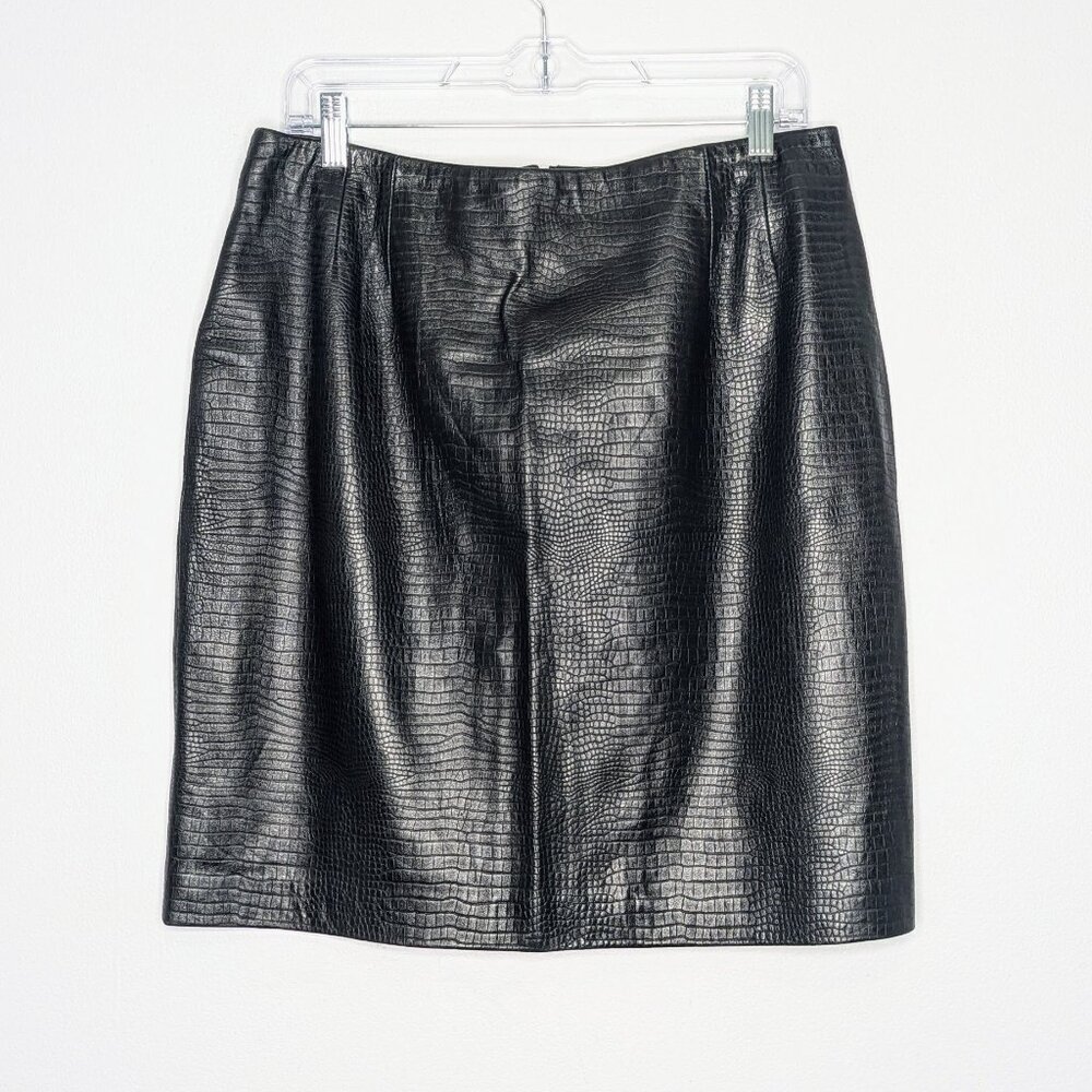 Liz Claiborne Vintage Black Soft Embossed Leather Mini Pencil Skirt Back Zip